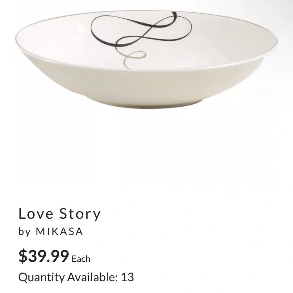 MIKASA LOVE STORY 4 COUPE SOUP BOWLS 8 3/8”x 1 3/4”